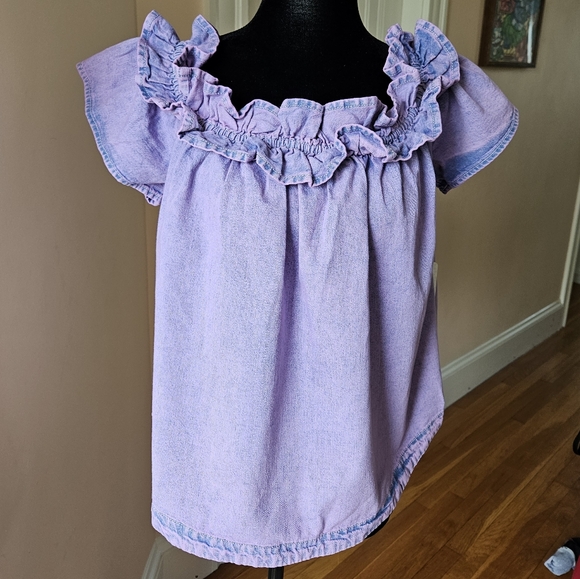 Free People Orchid Overdye lilac Denim scoop elastic Maxine Top - Picture 12 of 14